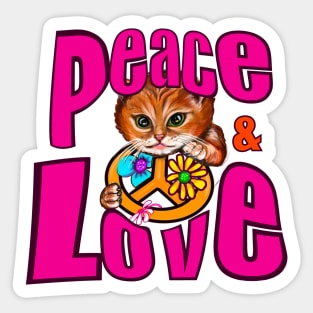 Peace and love peace sign flower child hippie cat Sticker